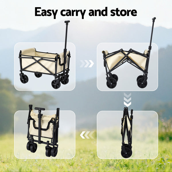 Gardeon Garden Cart Folding Trolley Camping Wagon Barrow Outdoor Beach Beige Awezingly