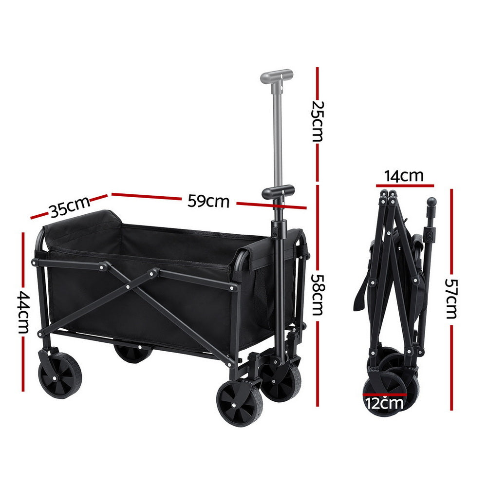 Gardeon Garden Cart Folding Trolley Camping Wagon Barrow Outdoor Beach Black Gardeon
