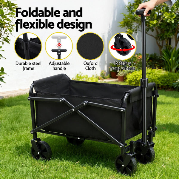 Gardeon Garden Cart Folding Trolley Camping Wagon Barrow Outdoor Beach Black Gardeon
