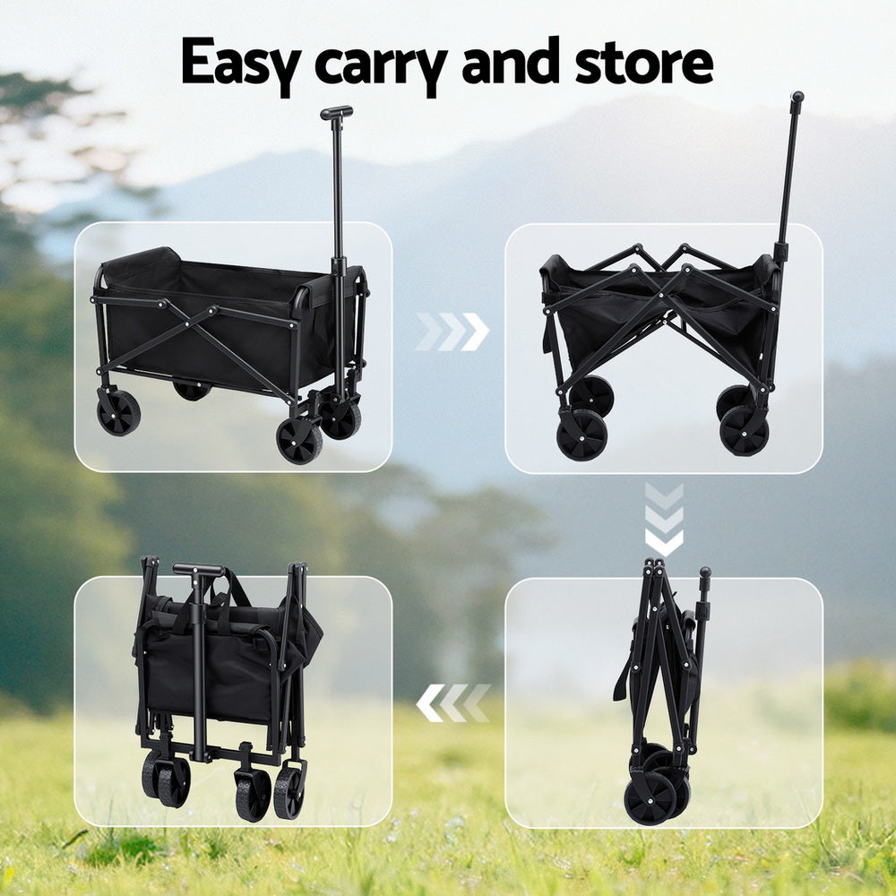 Gardeon Garden Cart Folding Trolley Camping Wagon Barrow Outdoor Beach Black Gardeon