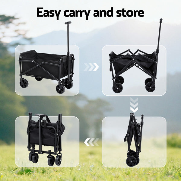 Gardeon Garden Cart Folding Trolley Camping Wagon Barrow Outdoor Beach Black Gardeon