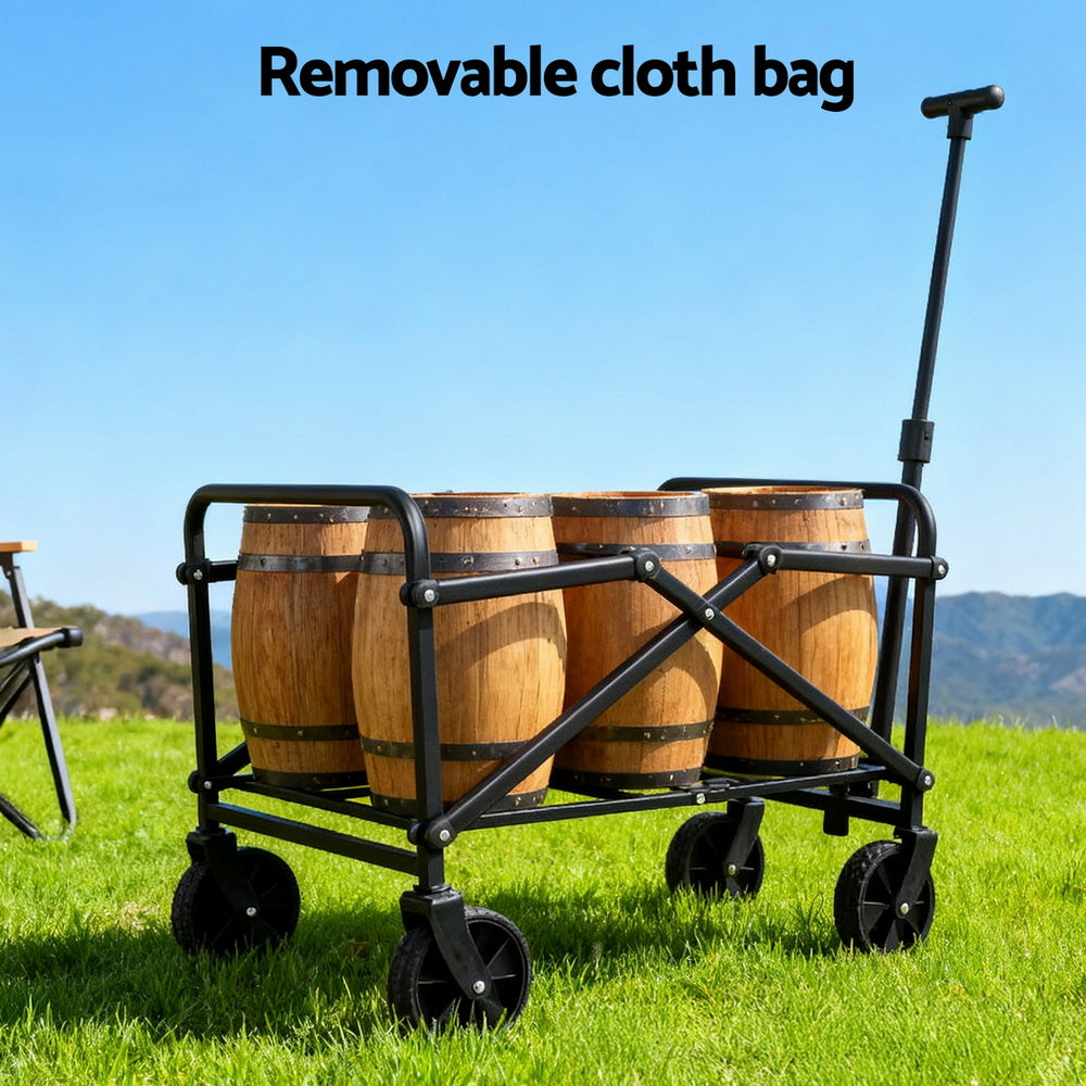 Gardeon Garden Cart Folding Trolley Camping Wagon Barrow Outdoor Beach Black Gardeon