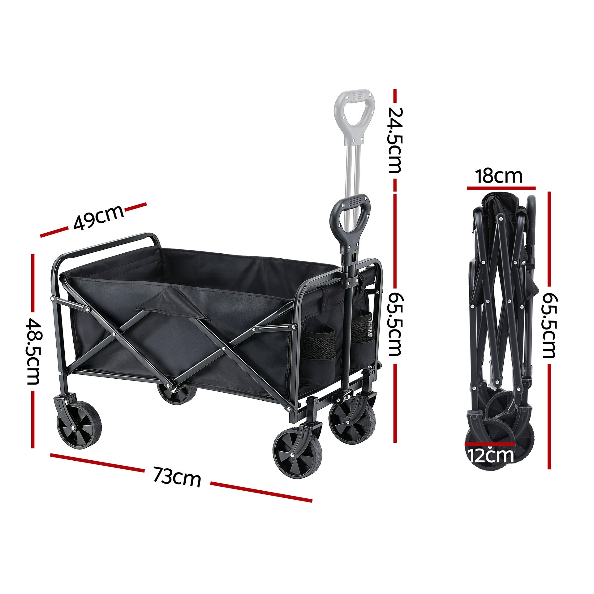 Gardeon Garden Cart Folding Trolley Camping Wagon Barrow Outdoor Beach Black Awezingly