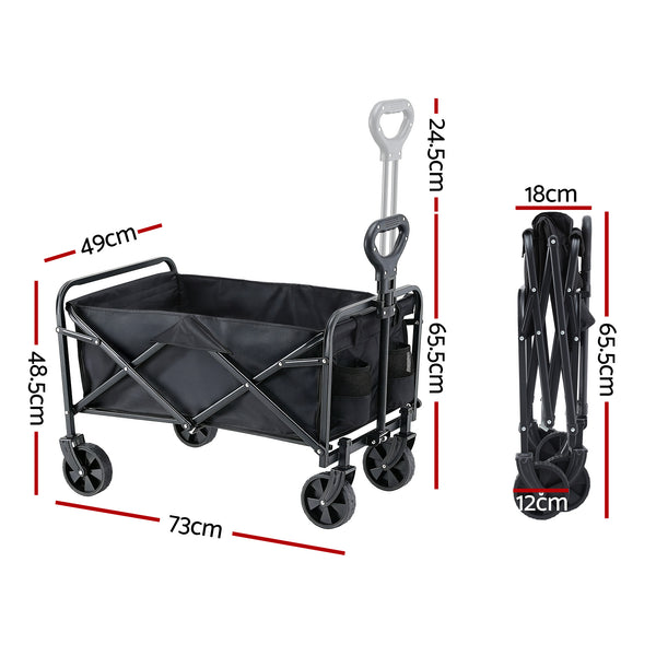 Gardeon Garden Cart Folding Trolley Camping Wagon Barrow Outdoor Beach Black Awezingly