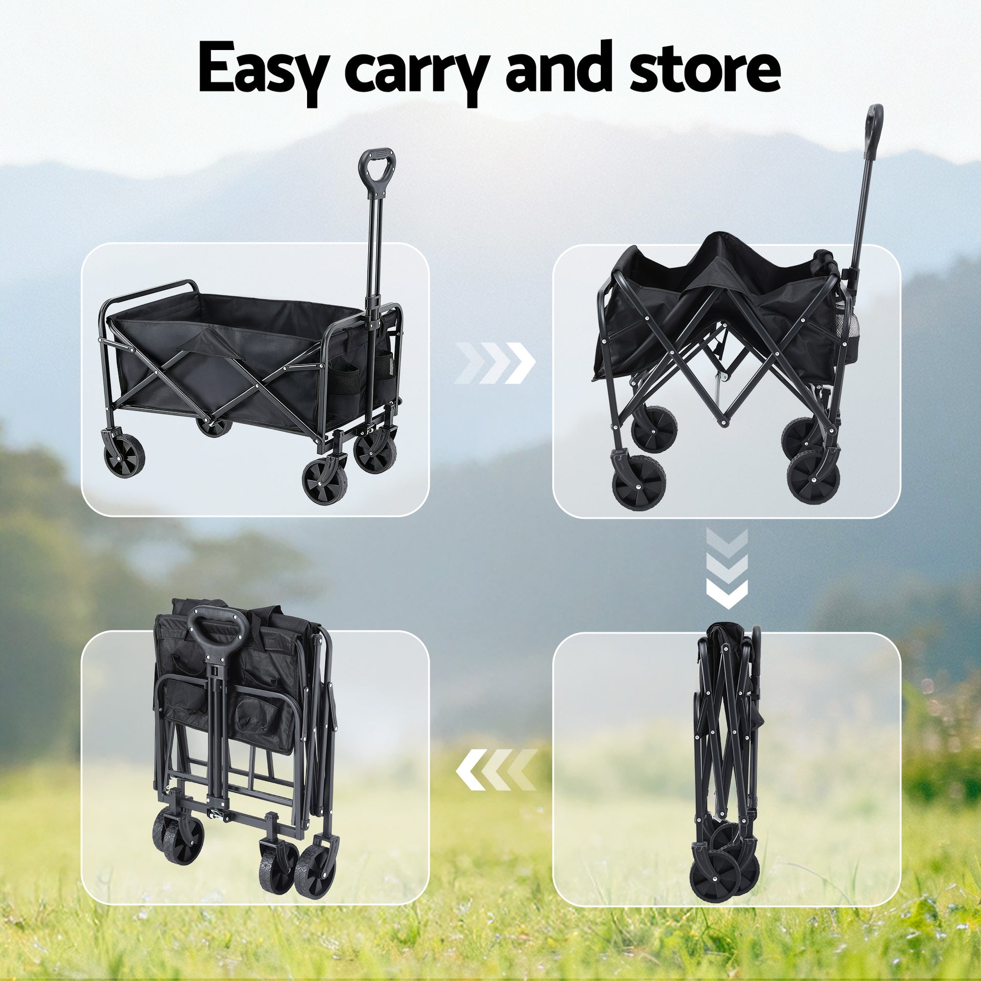 Gardeon Garden Cart Folding Trolley Camping Wagon Barrow Outdoor Beach Black Awezingly