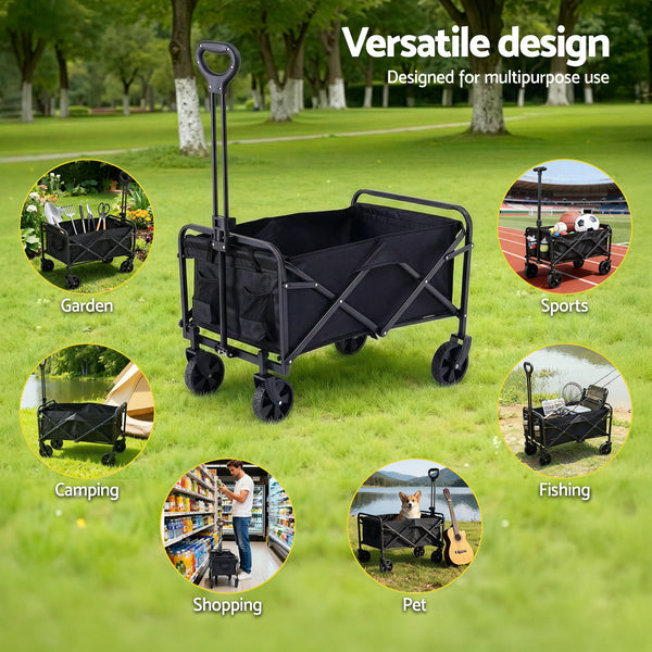 Gardeon Garden Cart Folding Trolley Camping Wagon Barrow Outdoor Beach Black Awezingly