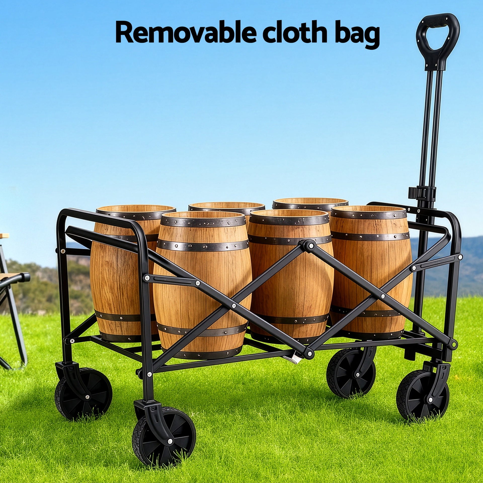 Gardeon Garden Cart Folding Trolley Camping Wagon Barrow Outdoor Beach Black Awezingly