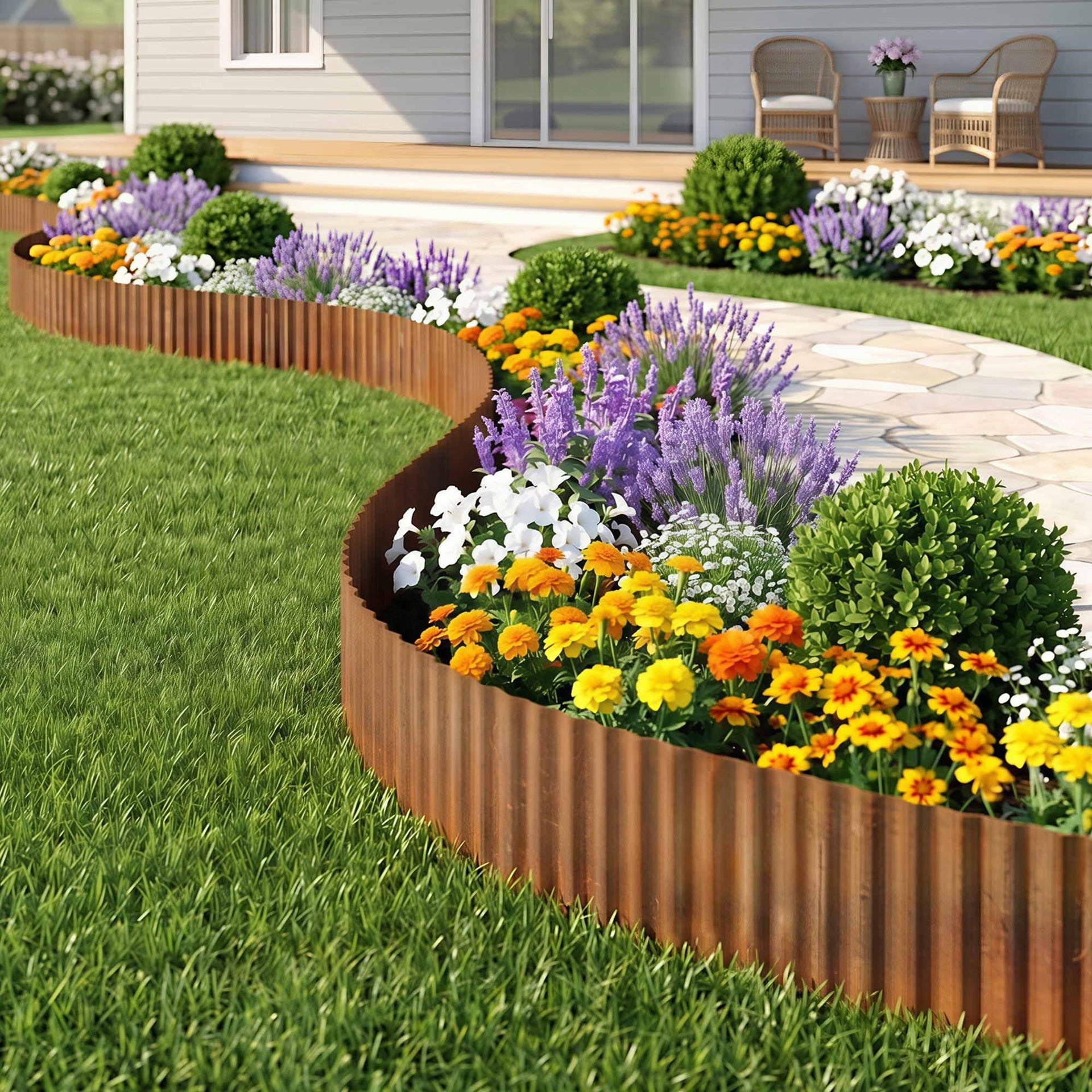 Green Fingers Garden Edging 10ft Metal Flexible Garden Border Corrugated Steel Lawn Edging Rust Awezingly