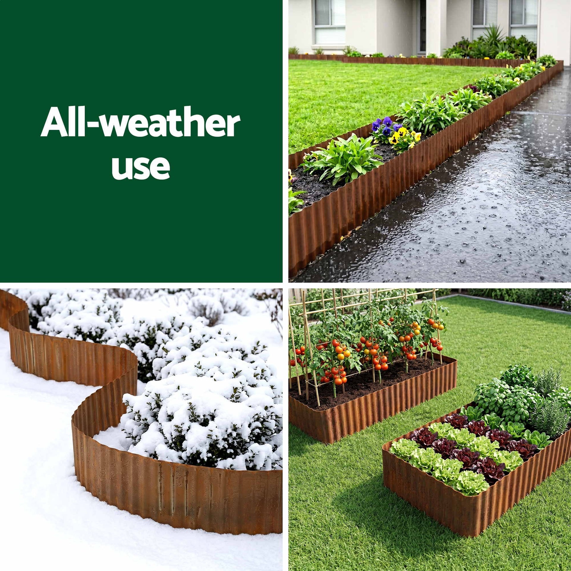 Green Fingers Garden Edging 10ft Metal Flexible Garden Border Corrugated Steel Lawn Edging Rust Awezingly
