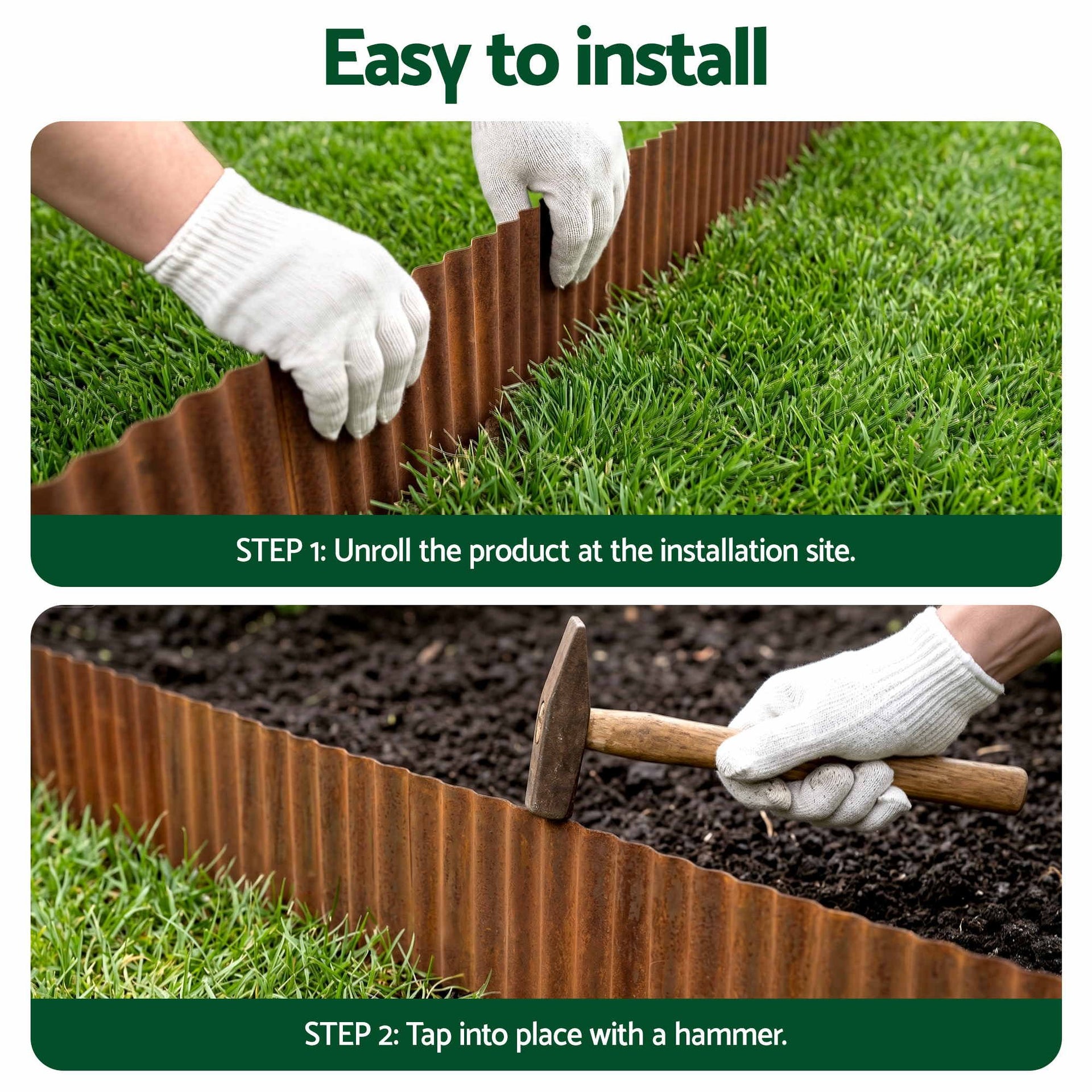 Green Fingers Garden Edging 10ft Metal Flexible Garden Border Corrugated Steel Lawn Edging Rust Awezingly