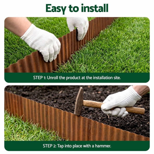 Green Fingers Garden Edging 10ft Metal Flexible Garden Border Corrugated Steel Lawn Edging Rust Awezingly