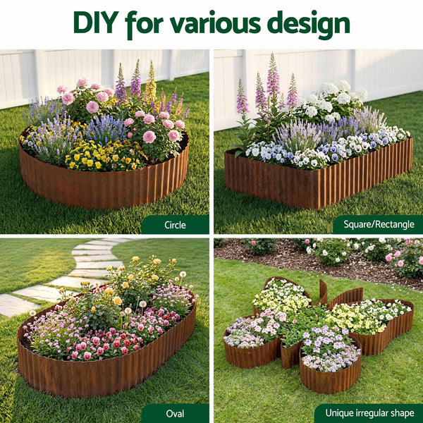 Green Fingers Garden Edging 10ft Metal Flexible Garden Border Corrugated Steel Lawn Edging Rust Awezingly