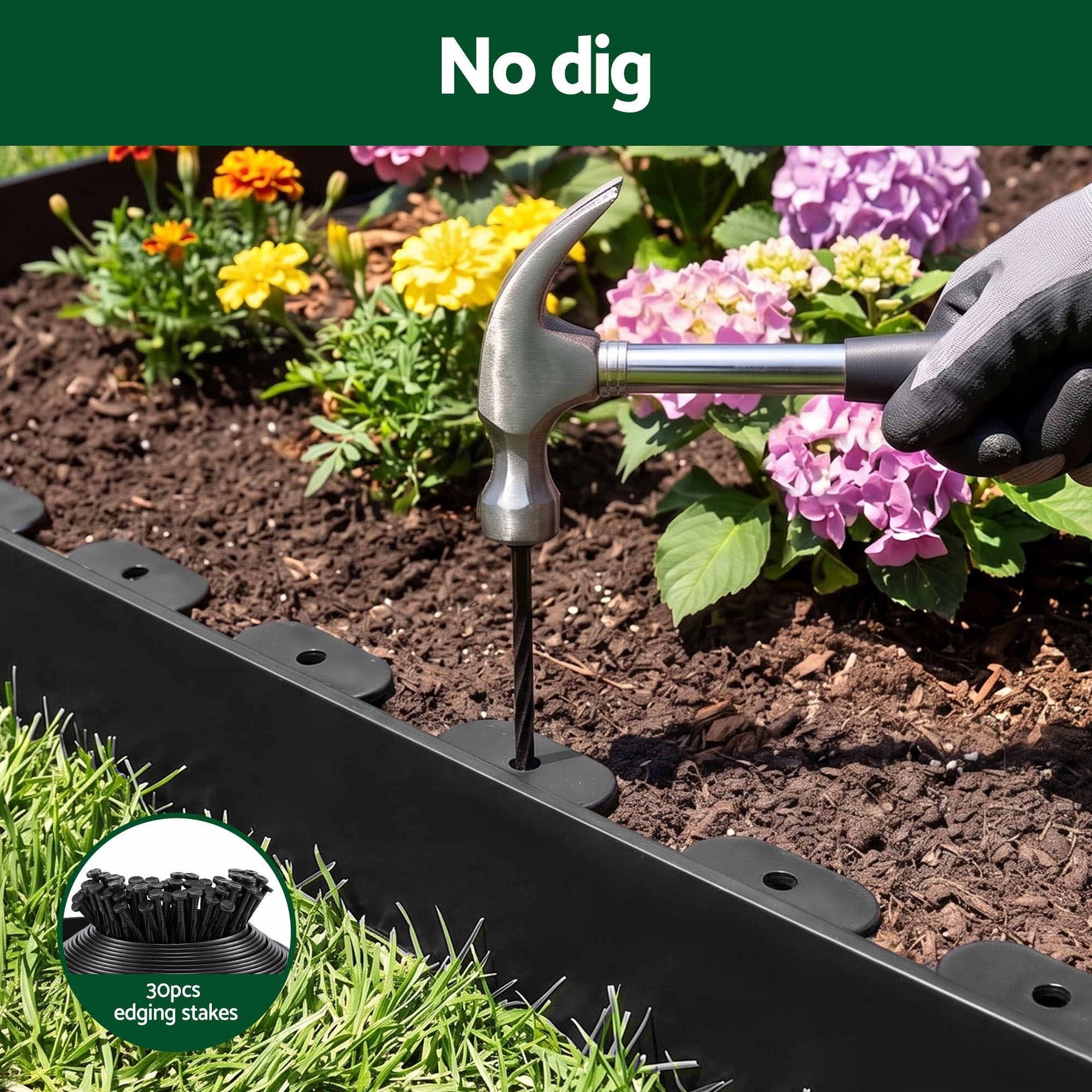 Green Fingers Garden Edging 33ft 30pcs Flexible Garden Border Plastic Lawn Edging Black Awezingly