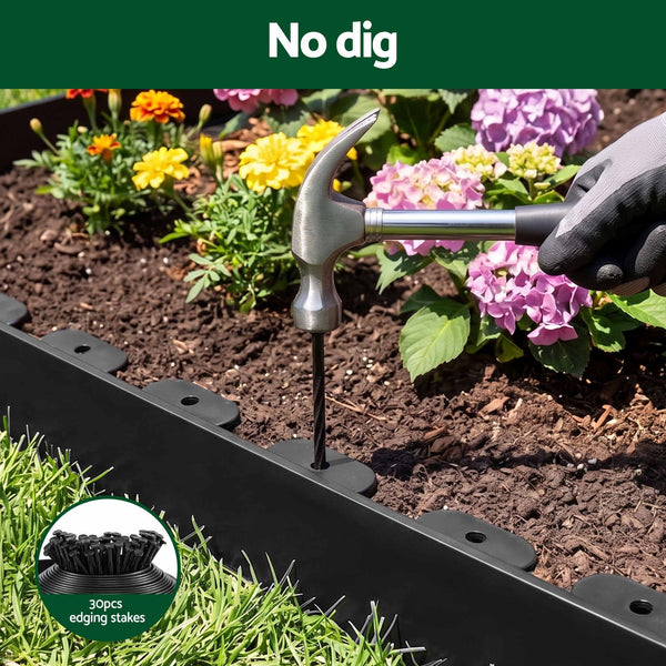 Green Fingers Garden Edging 33ft 30pcs Flexible Garden Border Plastic Lawn Edging Black Awezingly