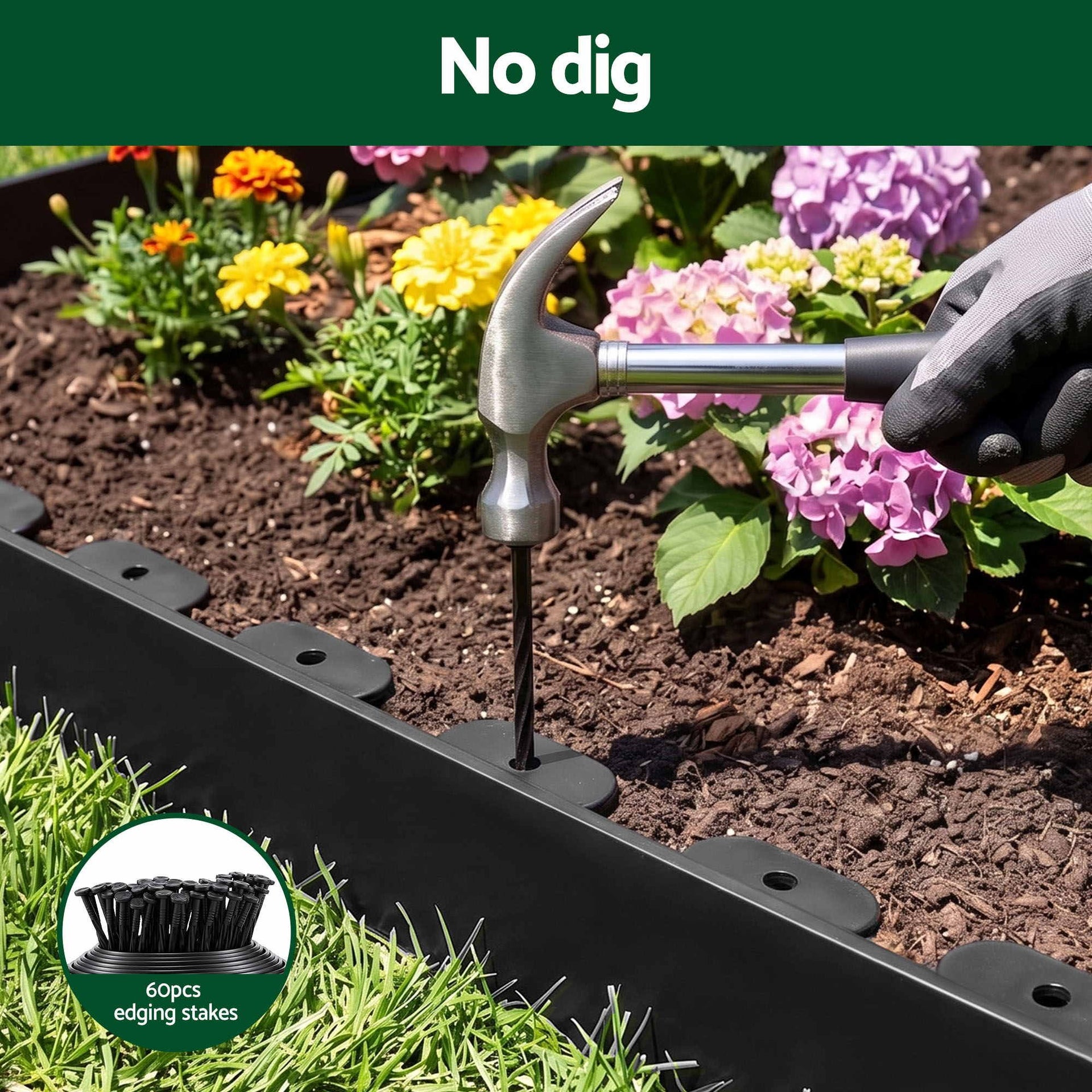 Green Fingers Garden Edging 60ft 30pcs Flexible Garden Border Plastic Lawn Edging Black Awezingly