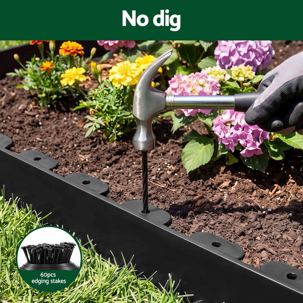 Green Fingers Garden Edging 60ft 30pcs Flexible Garden Border Plastic Lawn Edging Black Awezingly