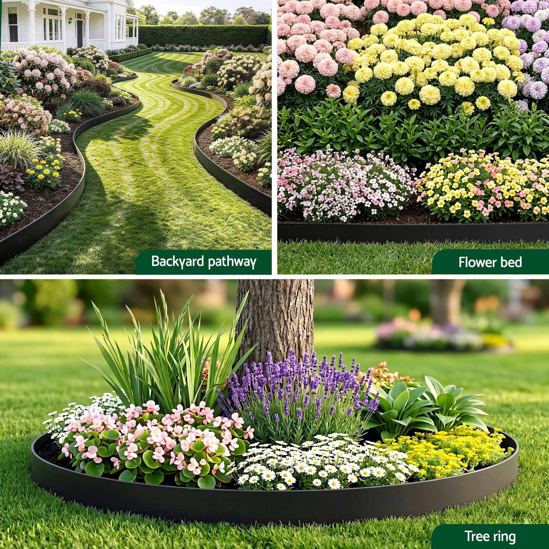 Green Fingers Garden Edging 60ft 30pcs Flexible Garden Border Plastic Lawn Edging Black Awezingly
