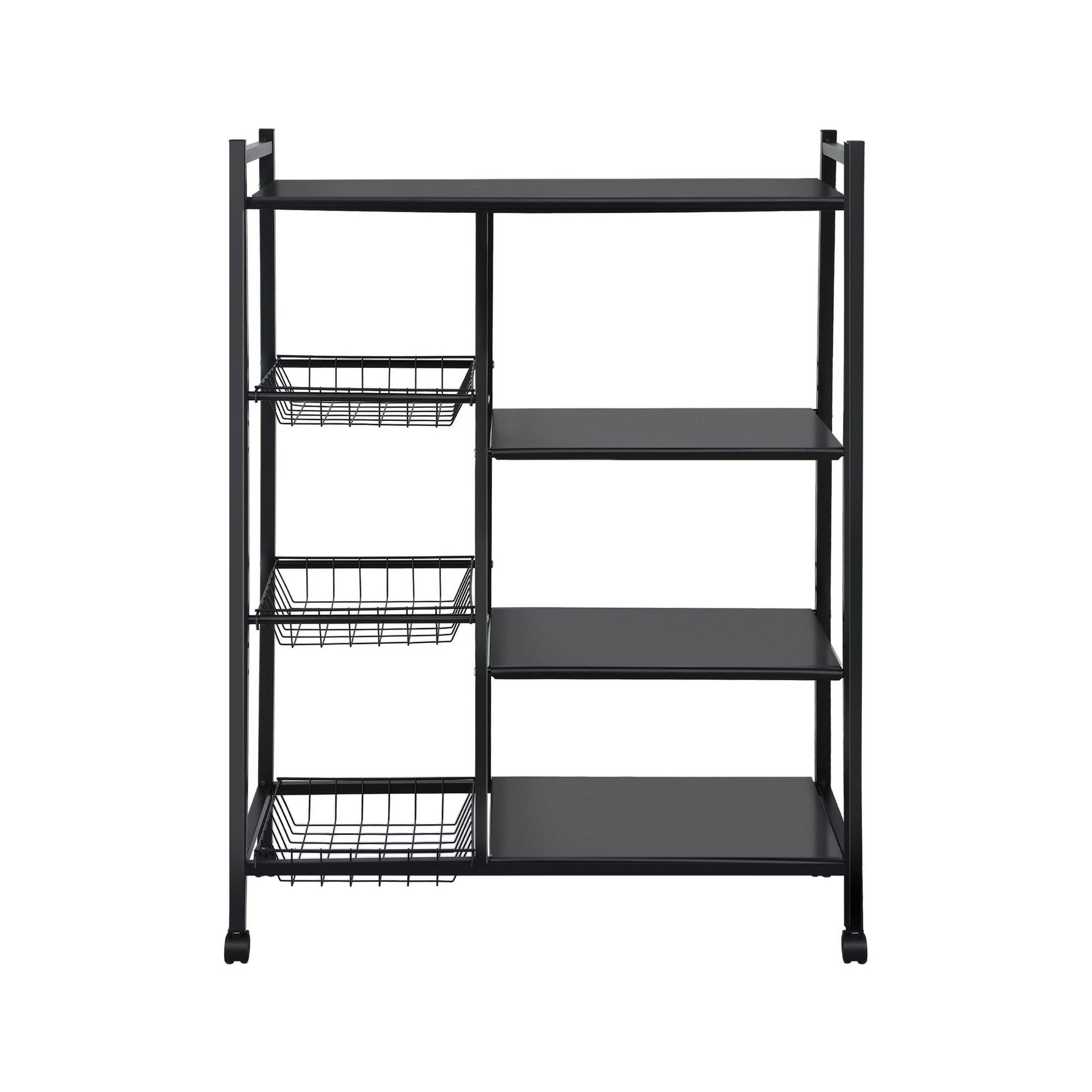 Artiss 4-Tier Kitchen Rack Microwave Bakers Storage Shelf with 3 Baskets Wheels Awezingly