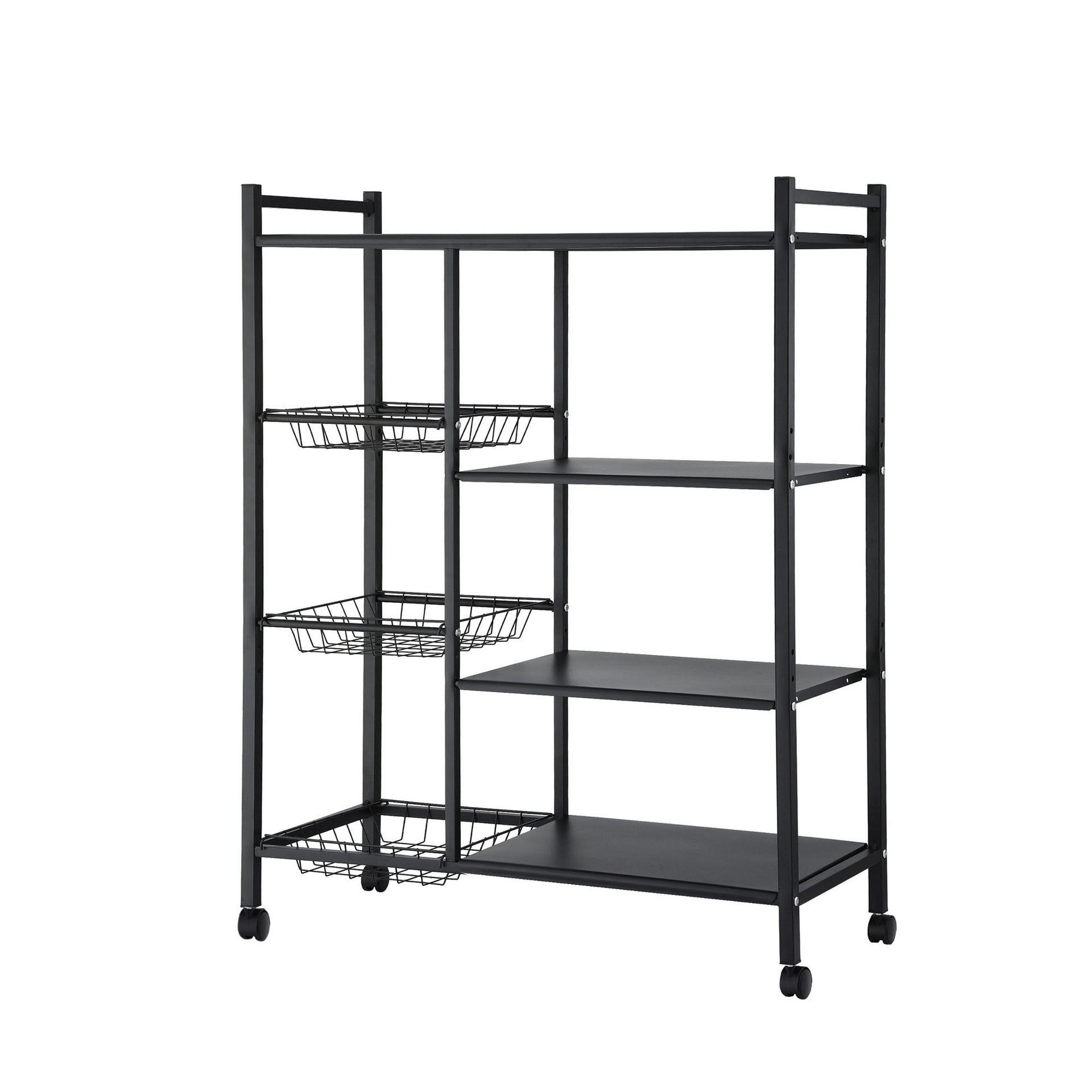 Artiss 4-Tier Kitchen Rack Microwave Bakers Storage Shelf with 3 Baskets Wheels Awezingly