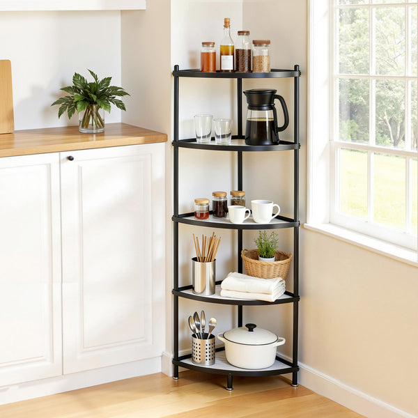Artiss 5-Tier Kitchen Corner Shelf Rack Stand Microwave Metal Storage Shelves Awezingly