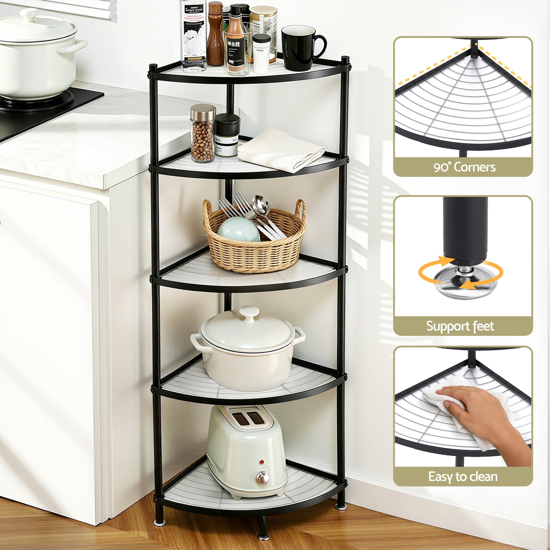 Artiss 5-Tier Kitchen Corner Shelf Rack Stand Microwave Metal Storage Shelves Awezingly