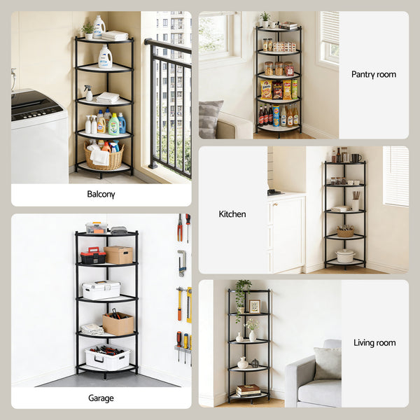 Artiss 5-Tier Kitchen Corner Shelf Rack Stand Microwave Metal Storage Shelves Awezingly