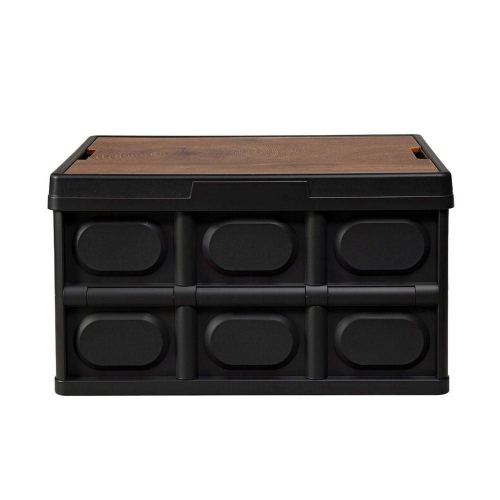 Gardeon Collapsible Outdoor Storage Box 50L Stackable Folding Camping Organizer Plywood Lid Black Gardeon