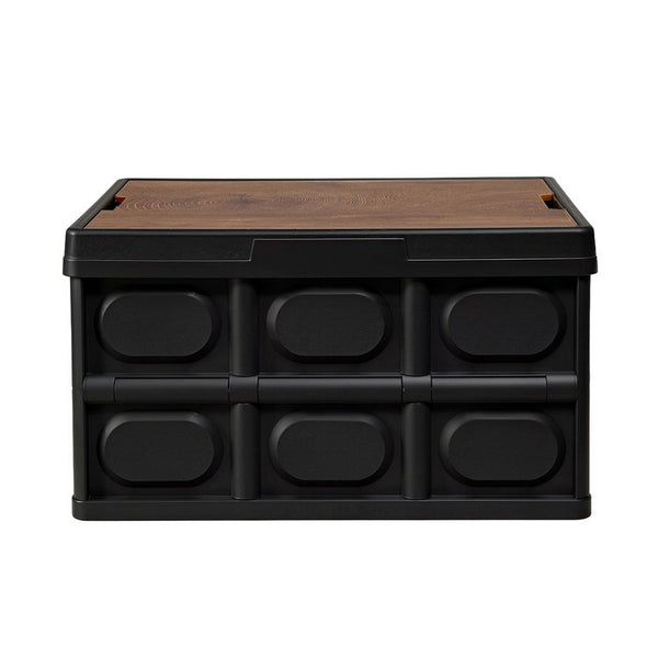 Gardeon Collapsible Outdoor Storage Box 50L Stackable Folding Camping Organizer Plywood Lid Black Gardeon
