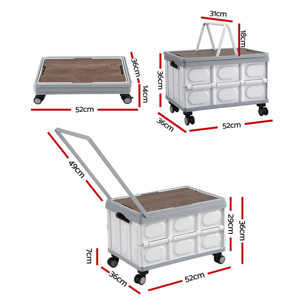 Gardeon Collapsible Outdoor Storage Box 54L Stackable Folding Camping Organizer Wheels Plywood Lid Beige Gardeon