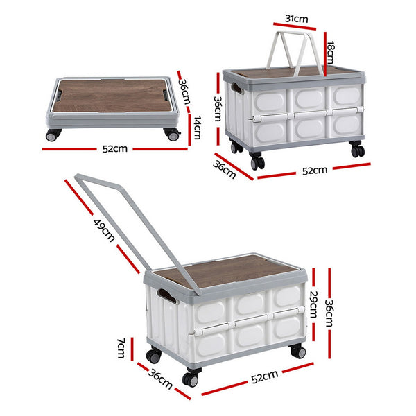 Gardeon Collapsible Outdoor Storage Box 54L Stackable Folding Camping Organizer Wheels Plywood Lid Beige Gardeon