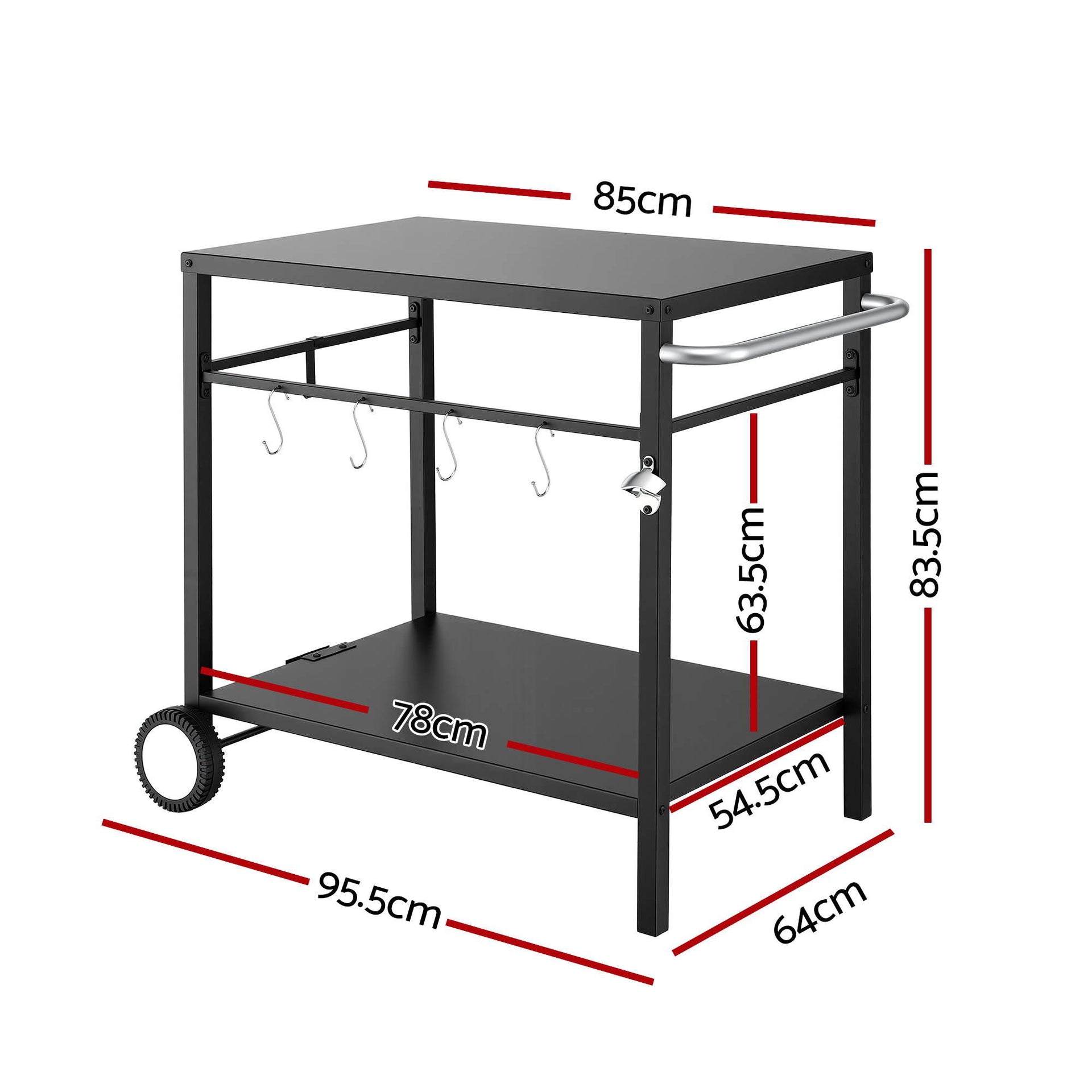 Weisshorn BBQ Camp Party Table, Garden Backyard Outdoor Cart Stainless Steel Prep Table Mobile Kitchen Trolley Heavy Duty with Wheels Tank Holder Hooks, Black Awezingly