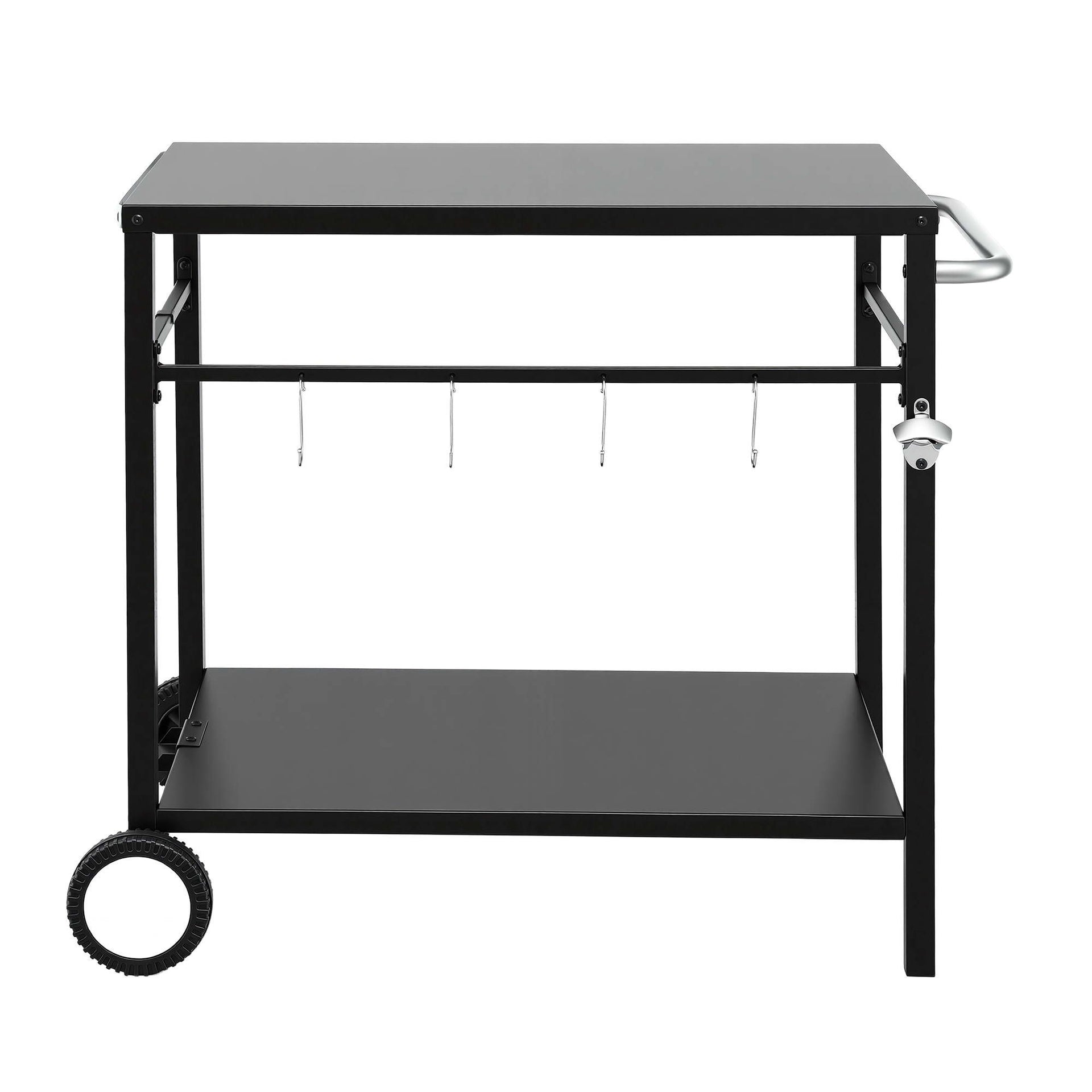 Weisshorn BBQ Camp Party Table, Garden Backyard Outdoor Cart Stainless Steel Prep Table Mobile Kitchen Trolley Heavy Duty with Wheels Tank Holder Hooks, Black Awezingly