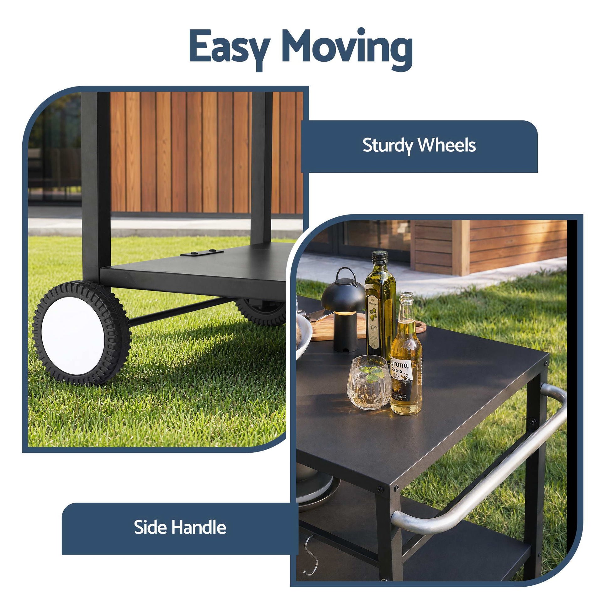 Weisshorn BBQ Camp Party Table, Garden Backyard Outdoor Cart Stainless Steel Prep Table Mobile Kitchen Trolley Heavy Duty with Wheels Tank Holder Hooks, Black Awezingly