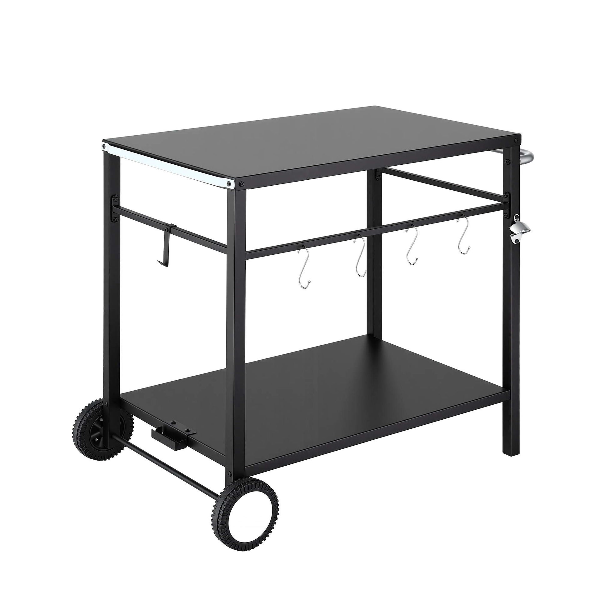 Weisshorn BBQ Camp Party Table, Garden Backyard Outdoor Cart Stainless Steel Prep Table Mobile Kitchen Trolley Heavy Duty with Wheels Tank Holder Hooks, Black Awezingly