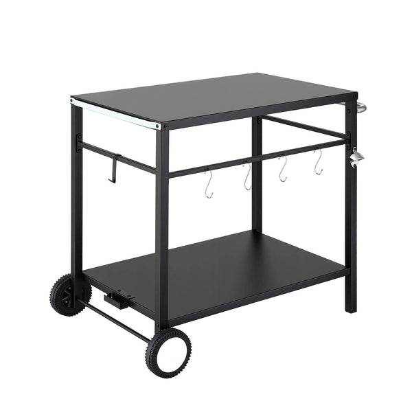Weisshorn BBQ Camp Party Table, Garden Backyard Outdoor Cart Stainless Steel Prep Table Mobile Kitchen Trolley Heavy Duty with Wheels Tank Holder Hooks, Black Awezingly