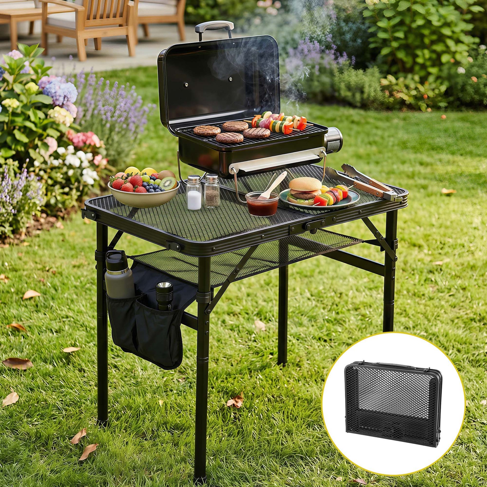 Gardeon BBQ Camp Table, 60*40*56 Portable Foldable Lightweight Grill Outdoor Metal Table 2.5kg Awezingly