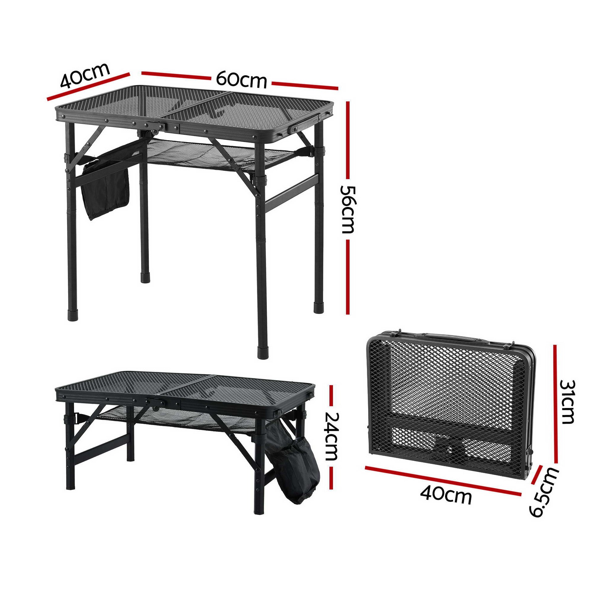 Gardeon BBQ Camp Table, 60*40*56 Portable Foldable Lightweight Grill Outdoor Metal Table 2.5kg Awezingly
