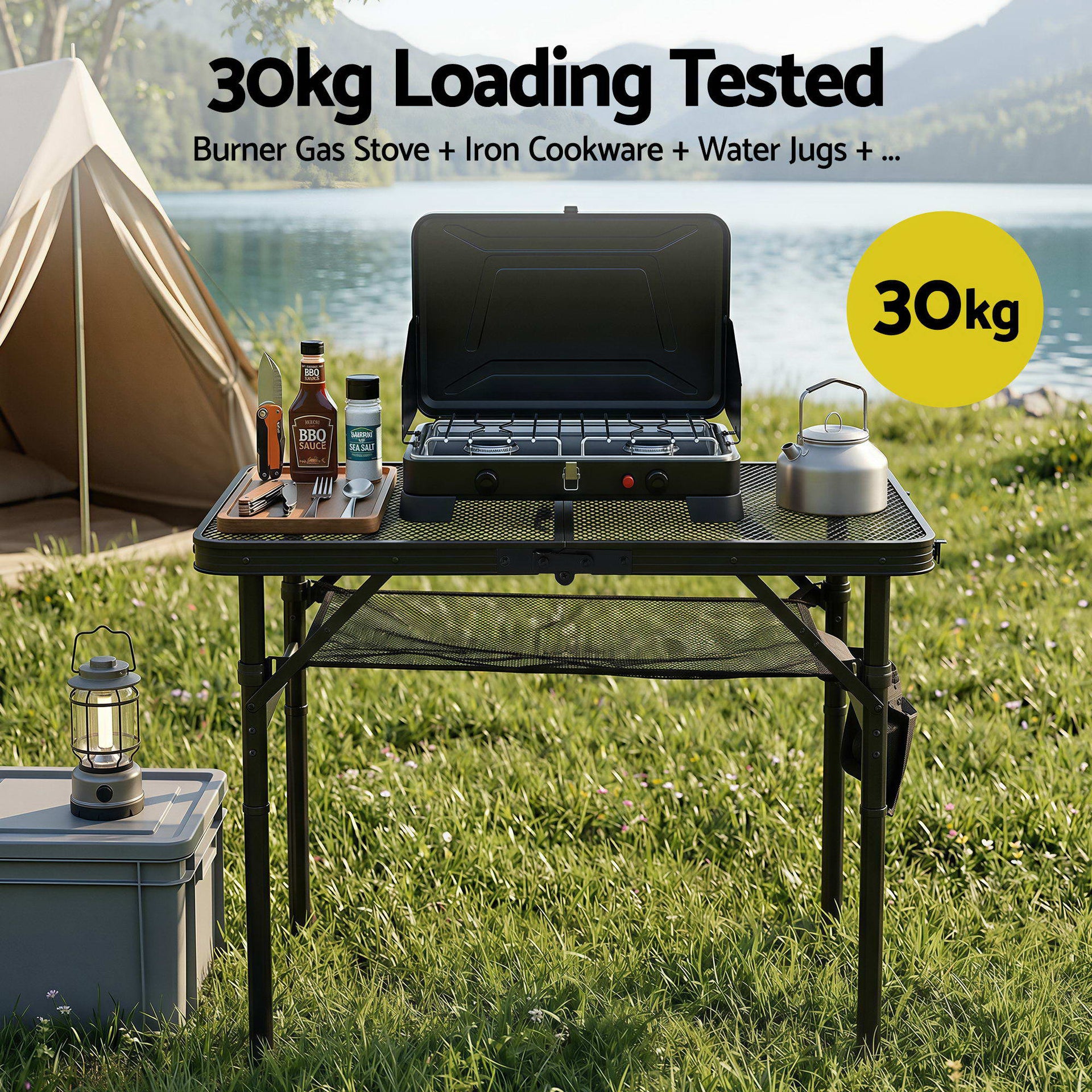 Gardeon BBQ Camp Table, 60*40*56 Portable Foldable Lightweight Grill Outdoor Metal Table 2.5kg Awezingly