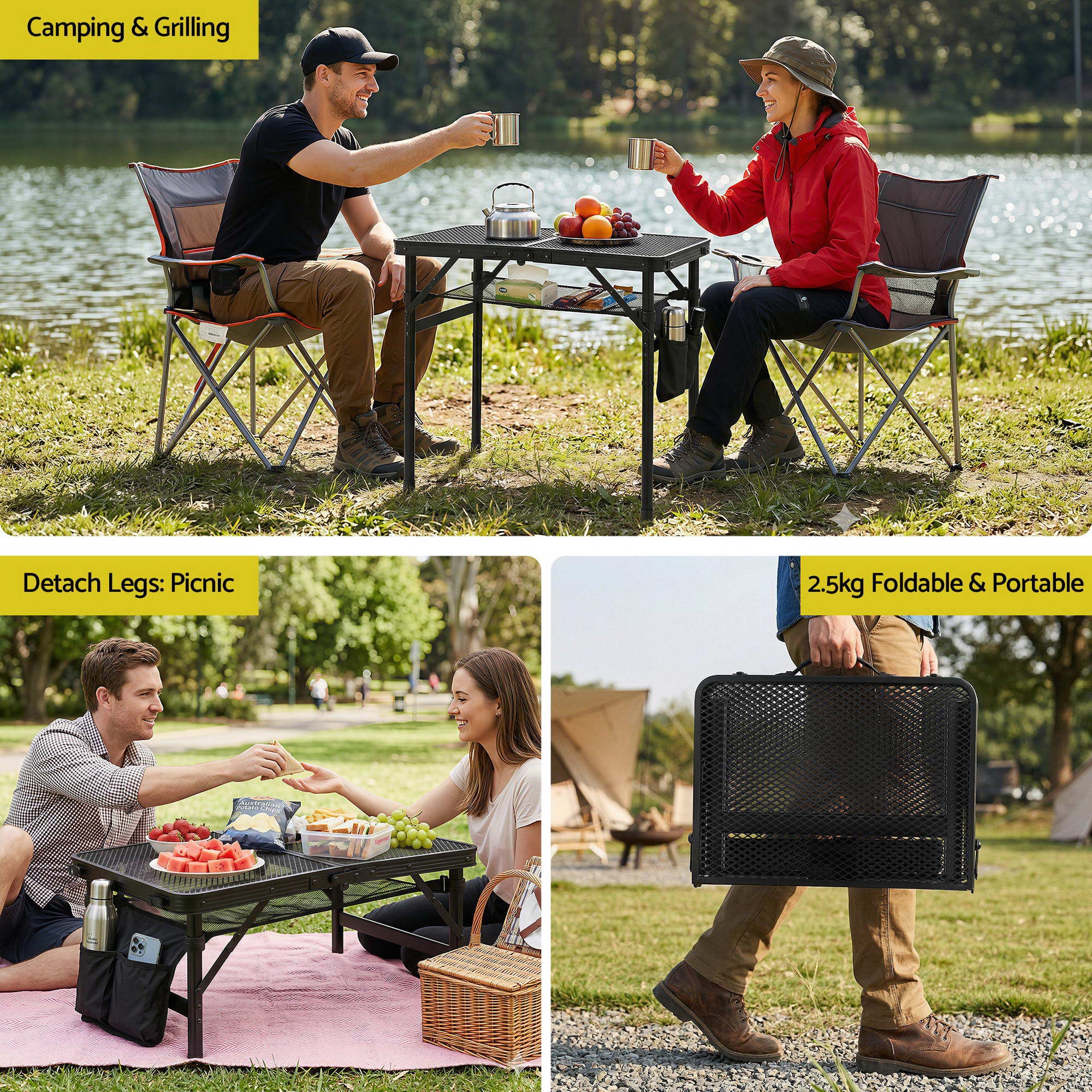 Gardeon BBQ Camp Table, 60*40*56 Portable Foldable Lightweight Grill Outdoor Metal Table 2.5kg Awezingly