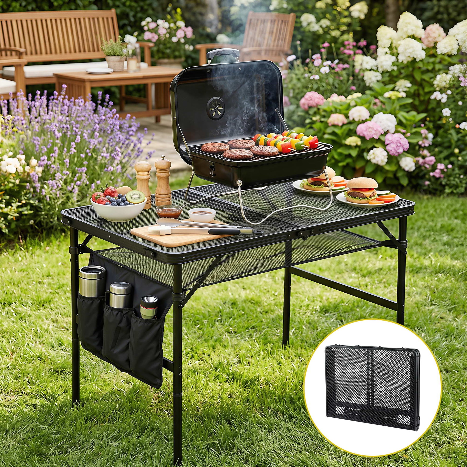 Gardeon BBQ Camp Table, 90*60*66 Portable Foldable Lightweight Grill Outdoor Metal Table 3.9kg Awezingly