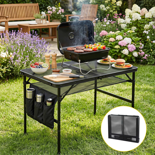 Gardeon BBQ Camp Table, 90*60*66 Portable Foldable Lightweight Grill Outdoor Metal Table 3.9kg Awezingly