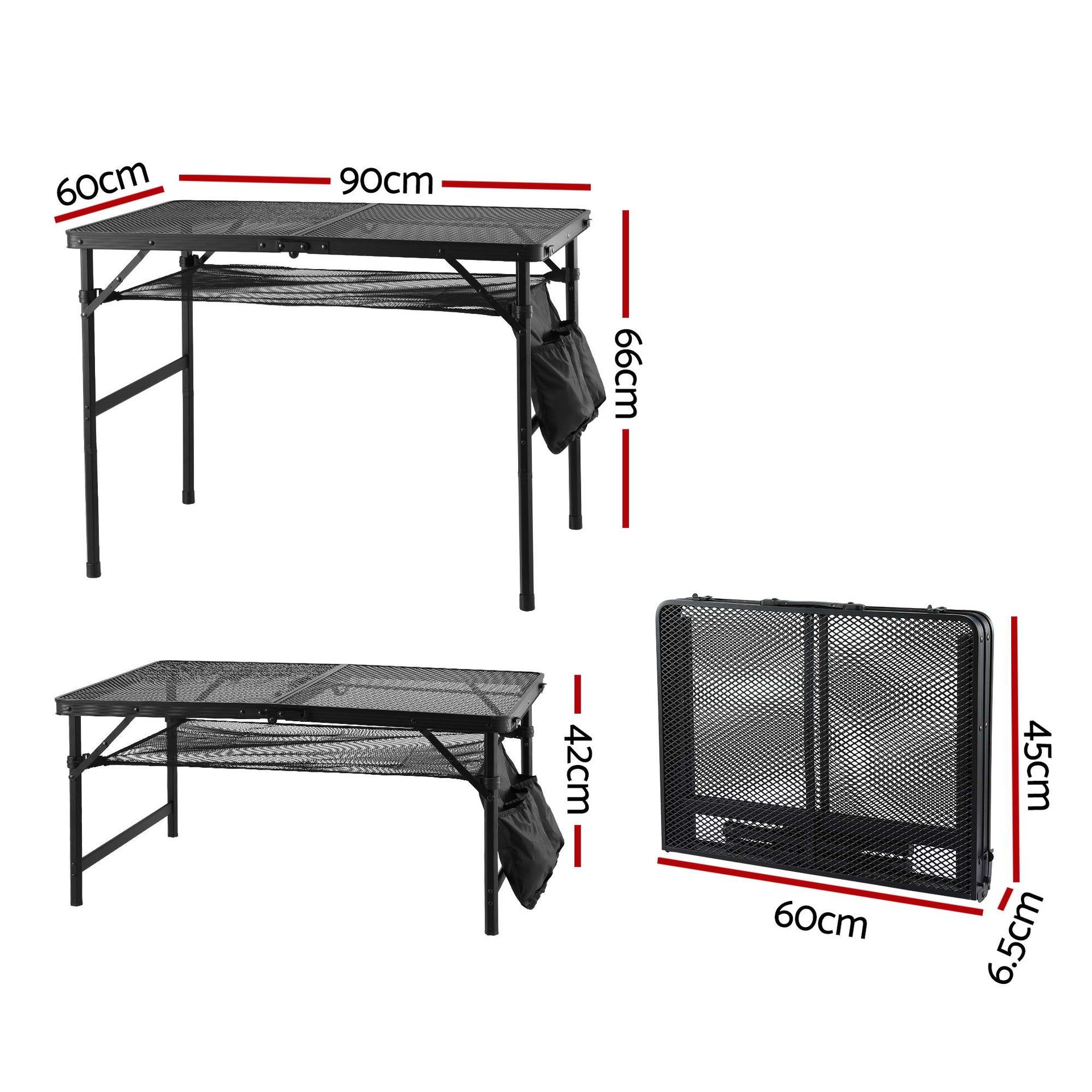 Gardeon BBQ Camp Table, 90*60*66 Portable Foldable Lightweight Grill Outdoor Metal Table 3.9kg Awezingly