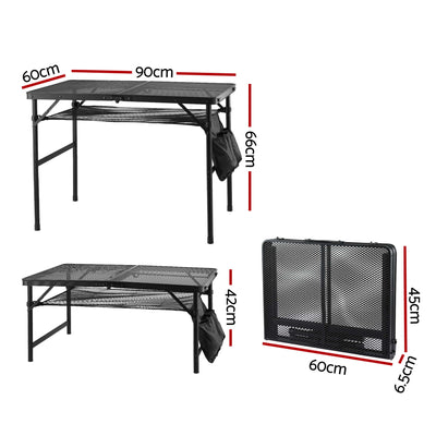 Gardeon BBQ Camp Table, 90*60*66 Portable Foldable Lightweight Grill Outdoor Metal Table 3.9kg