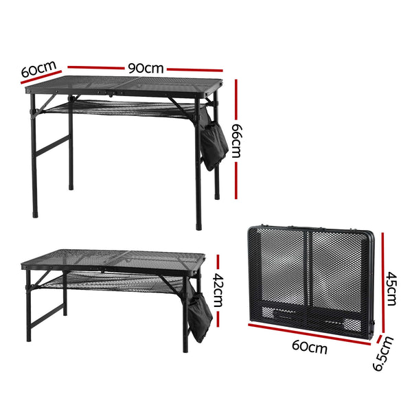 Gardeon BBQ Camp Table, 90*60*66 Portable Foldable Lightweight Grill Outdoor Metal Table 3.9kg Awezingly
