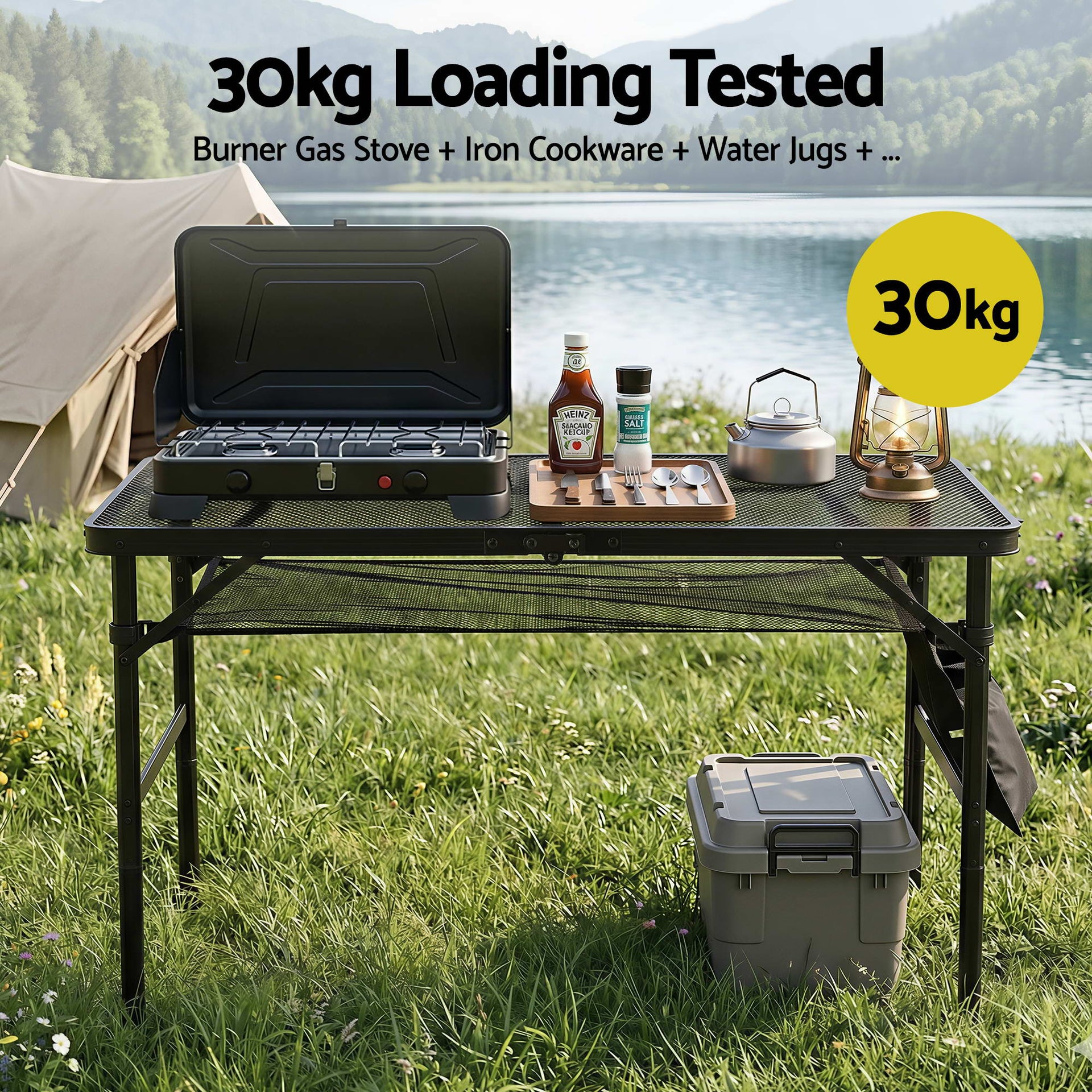 Gardeon BBQ Camp Table, 90*60*66 Portable Foldable Lightweight Grill Outdoor Metal Table 3.9kg Awezingly
