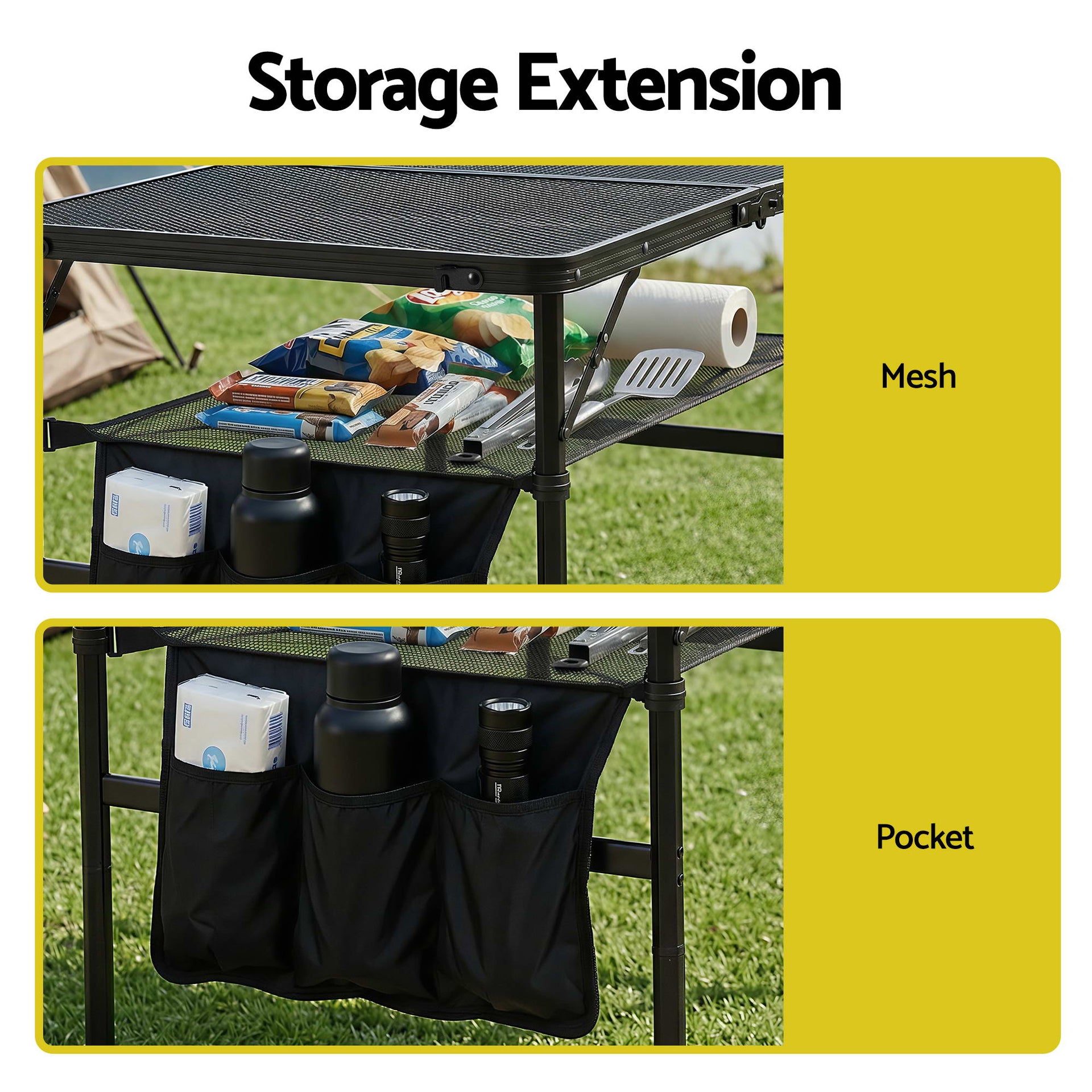 Gardeon BBQ Camp Table, 90*60*66 Portable Foldable Lightweight Grill Outdoor Metal Table 3.9kg Awezingly