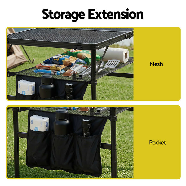 Gardeon BBQ Camp Table, 90*60*66 Portable Foldable Lightweight Grill Outdoor Metal Table 3.9kg Awezingly