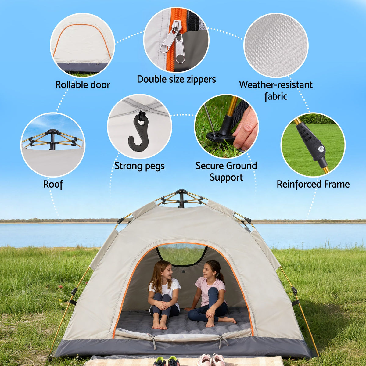 Weisshorn Camping Tent Instant Tent Pop up 2 Person Outdoor Hiking Tents Hiking Beige Weisshorn