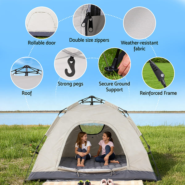 Weisshorn Camping Tent Instant Tent Pop up 2 Person Outdoor Hiking Tents Hiking Beige Awezingly