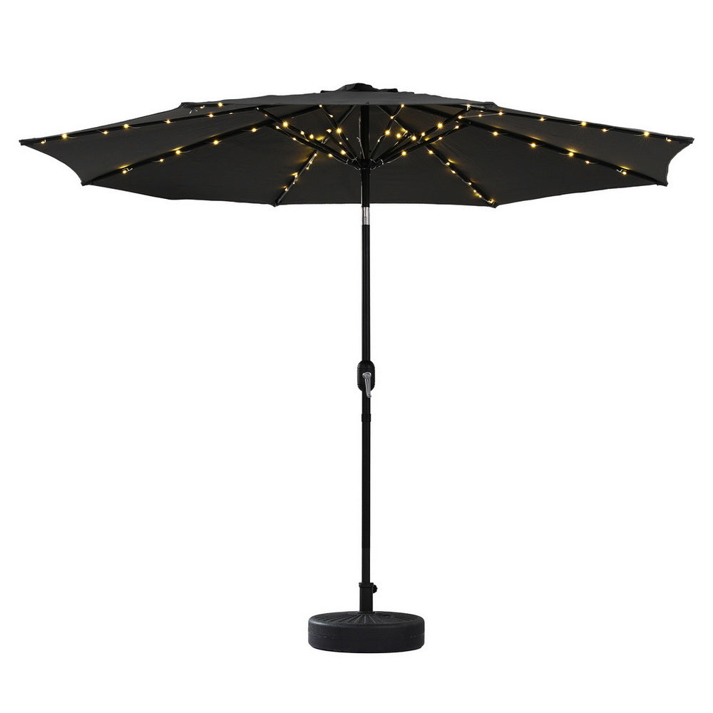 Instahut Outdoor Umbrella 2.9m Market Umbrella with Base String Light Black Awezingly